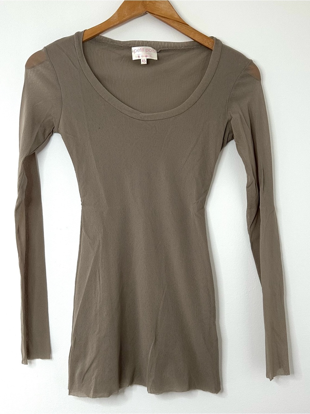 Petit Pois By Viviana G light brown Mesh Nylon Long Sleeve Shirt Size Medium